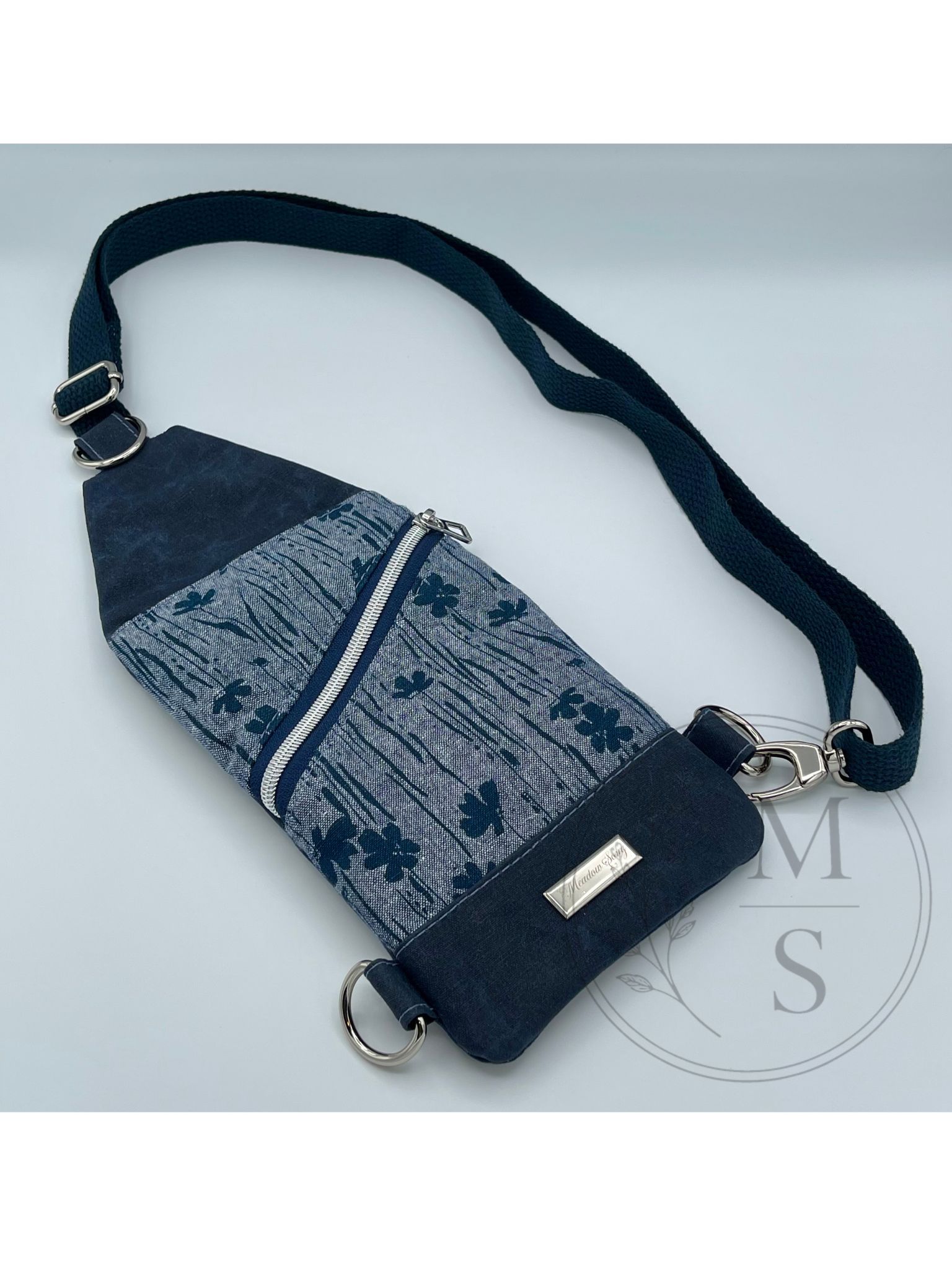 Mini Traveller Crossbody (Blue floral & Navy)